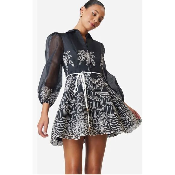Elliatt Nyx Embroidered Scene Long Sleeve Organza Cocktail Minidress size S  NWT - Picture 1 of 6